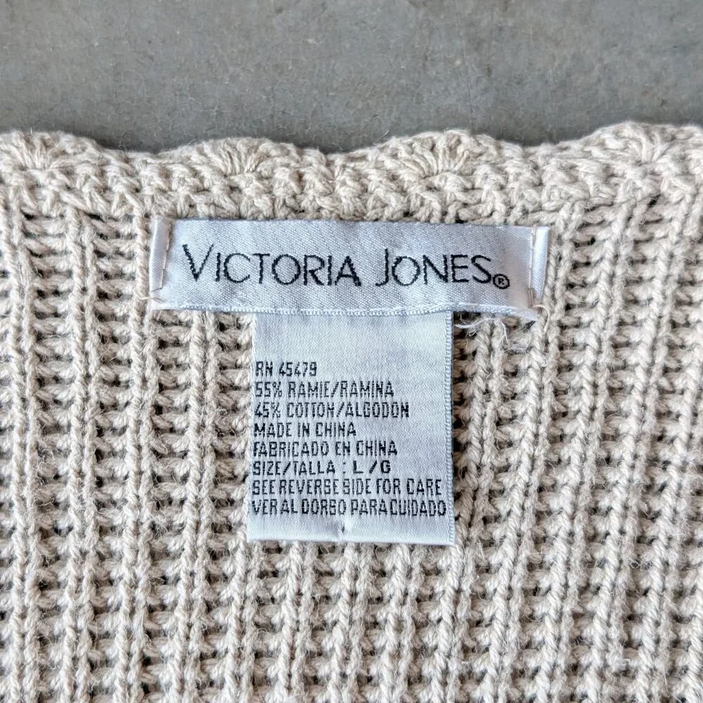 Vintage Victoria Jones Beige Open Knit Long Sleeve Cardigan Sweater large - Picture 5 of 7